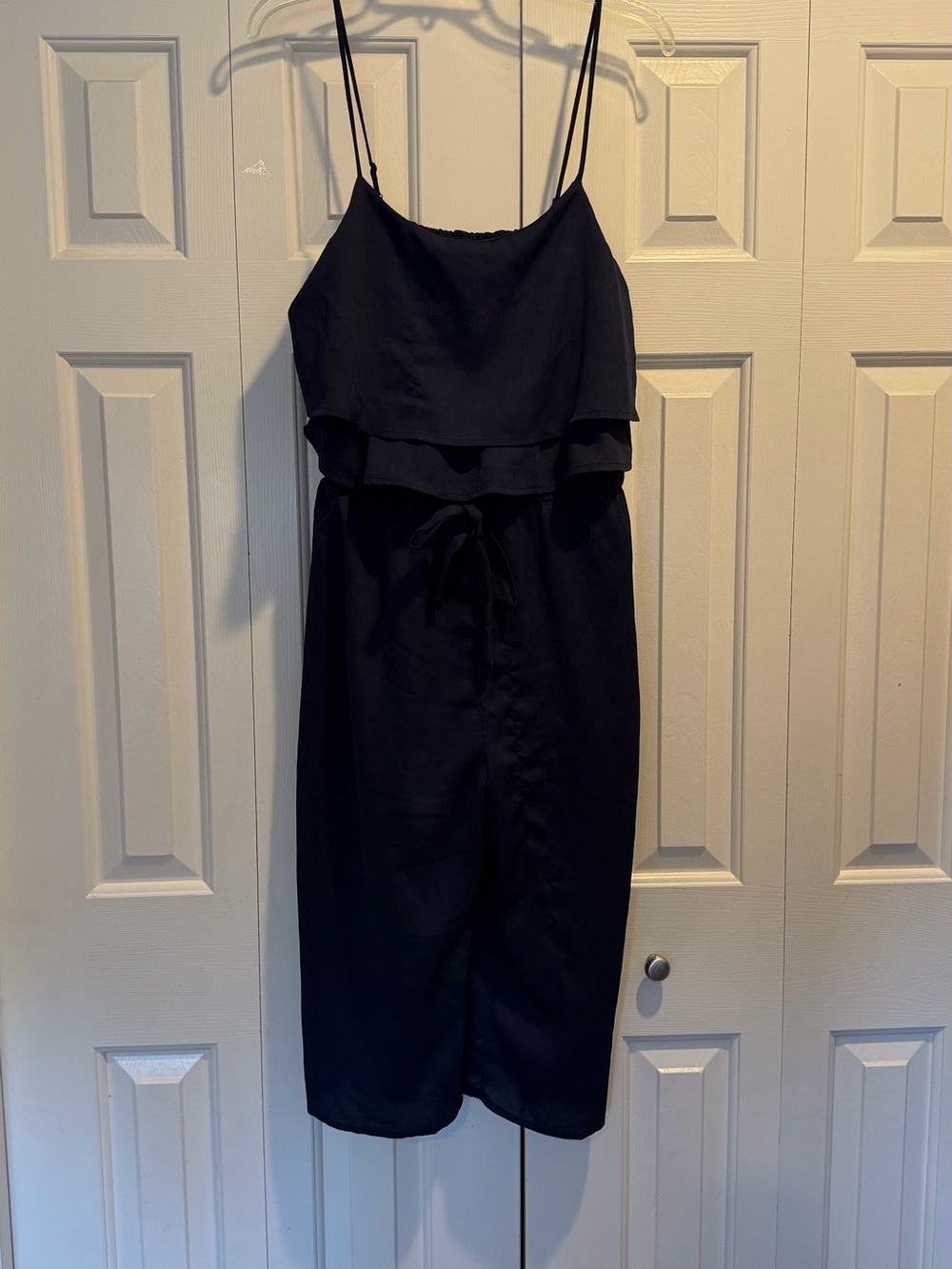 One Clothing Navy Blue Ruffle Wide-Leg Jumpsuit